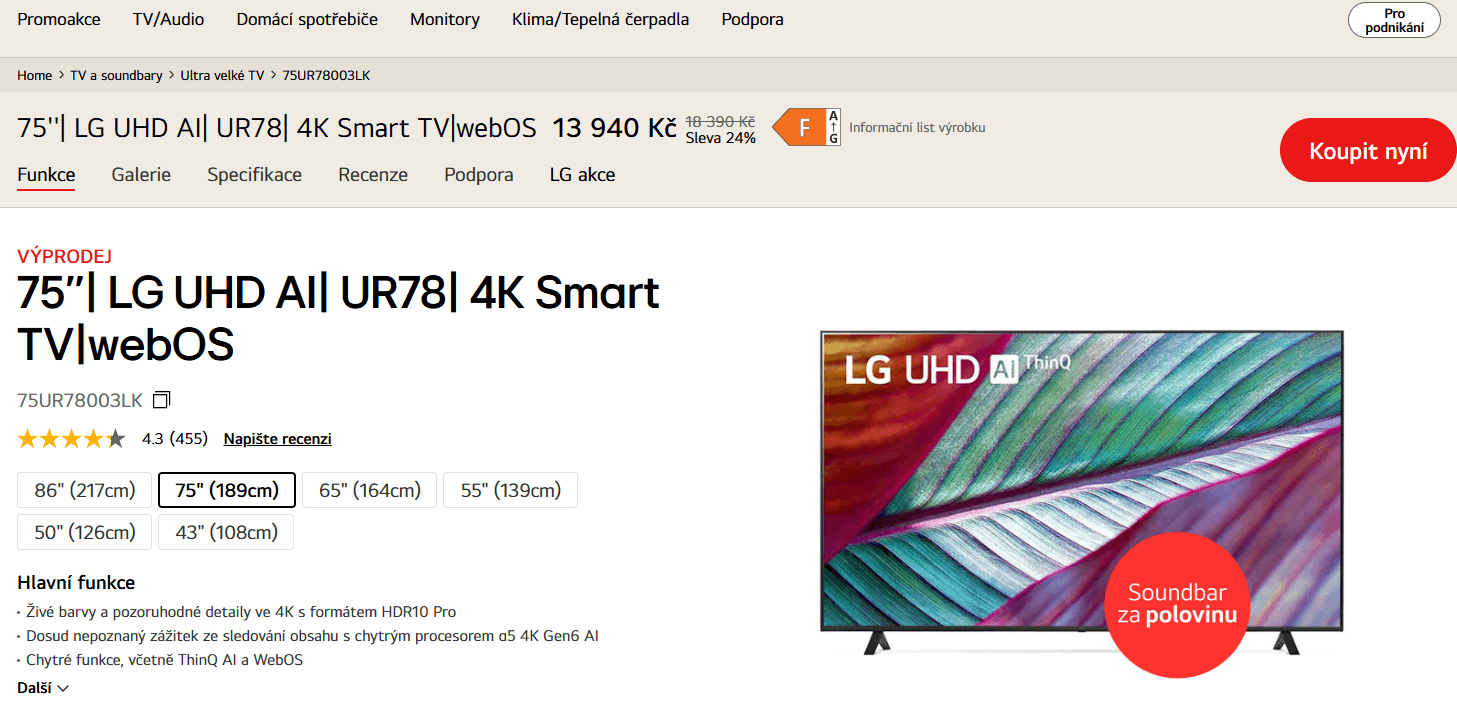 4K Smart TV 191 cm LG